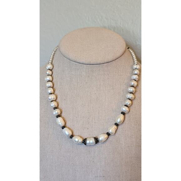 Vintage Freshwater Pearl 925 Sterling Silver Bali Bead Byzantine Hook Clasp - Picture 11 of 12